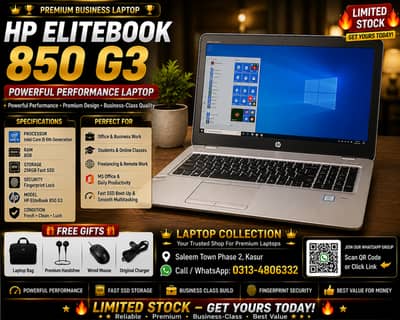 Hp Elite book 850 G3 -(8gb ram 256gb ssd )