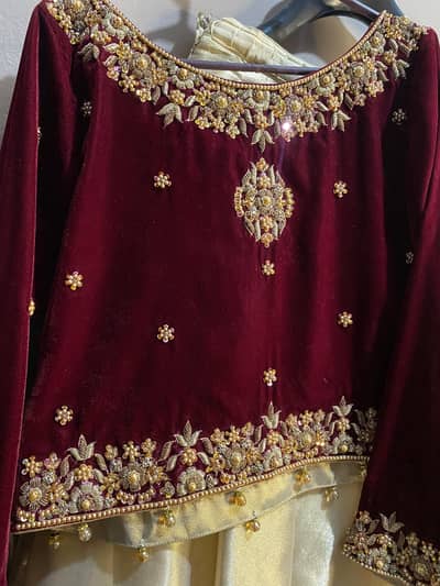 Maroon Velvet 3- piece Lehenga Suit| Heavy Work| Net Dupatta