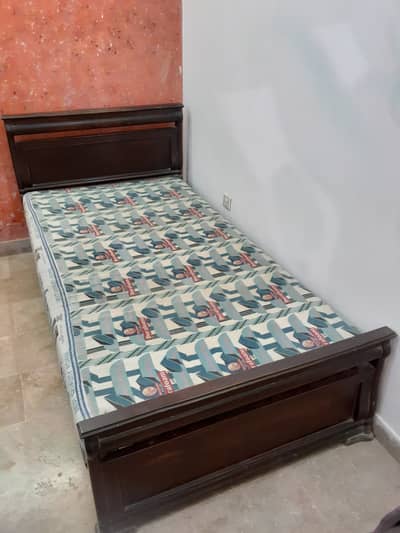Solid/Pure Wooden Single Bed with Mattress – Good Condition