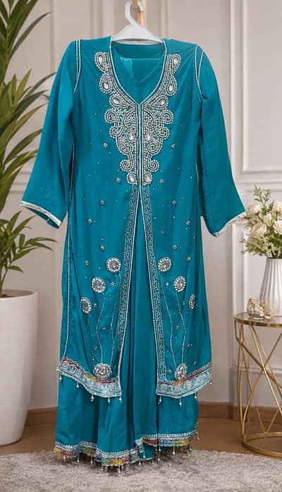 Teal Color Front-Open Anarkali Frock