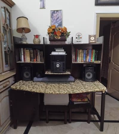 Large Pure Wood Study Table / Computer Desk with Bookshelf Units