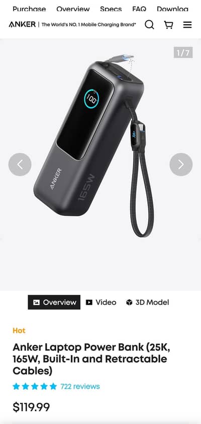 Anker Laptop + Mobile Power Bank 165W 25000 mah