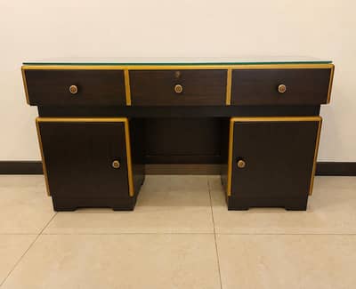 Wooden Dressing Table with Full Size Mirror | 3 Drawers + 2 Cabinets