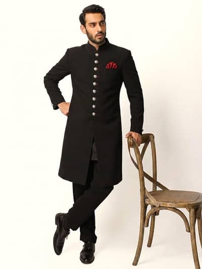 Few Hours Used Premium Black Sherwani for Men