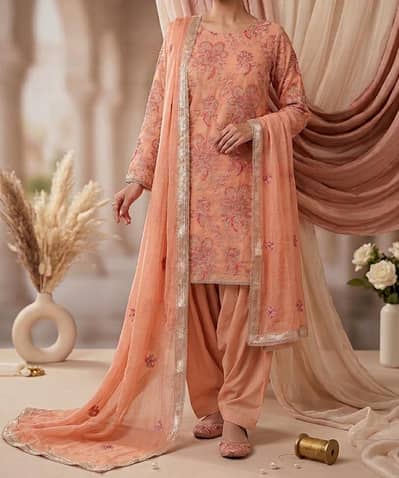 New three piece chiffon suit ready to wear. Bareeze Brand.