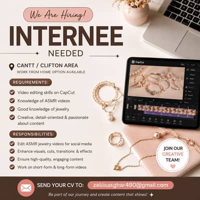 Editor  INTERNEE REQUIRED – CANTT / CLIFTON, KARACHI