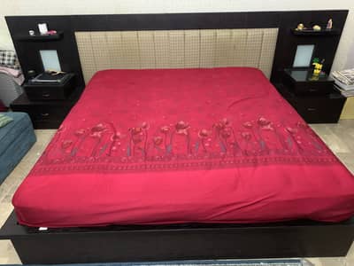 King bed with attached side tables