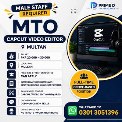 Male Staff Required – CapCut Video Editor | Multan