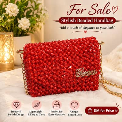 Stylish Red Beaded Handbag for Sale – Elegant & Trendy