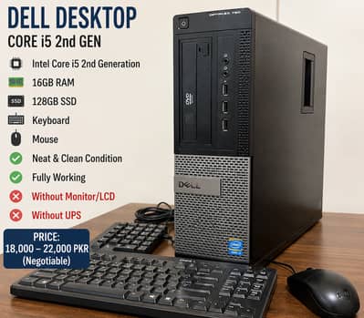 Title: Dell Core i5 2nd Gen Desktop | 16GB RAM | 128GB SSD | Keyboard