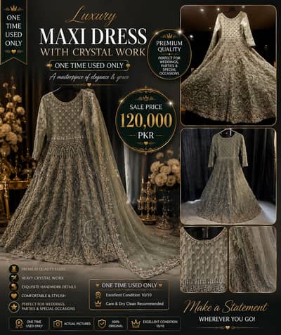 Luxury full crystal work Maxi Dress| one time used| premium party wear