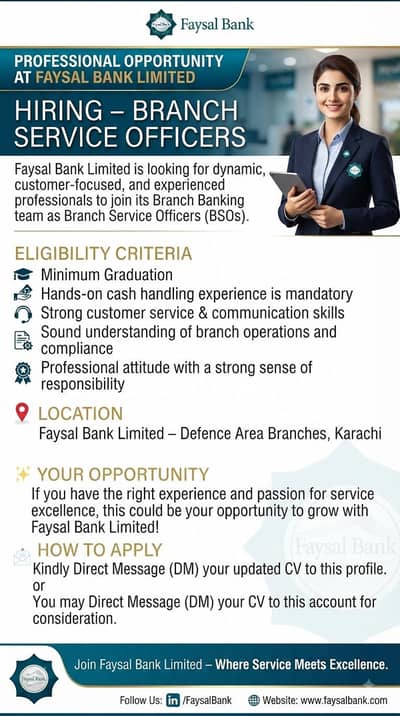 Faysal Bank Hiring BSO Cash