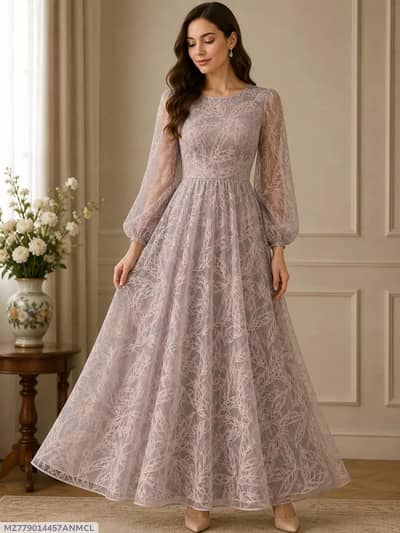 Imported Lace Long Maxi - Party Wear - New - Light Purple