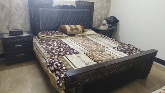 Beautiful Wooden Double Bed with 2 Side Tables – Excellent Condition