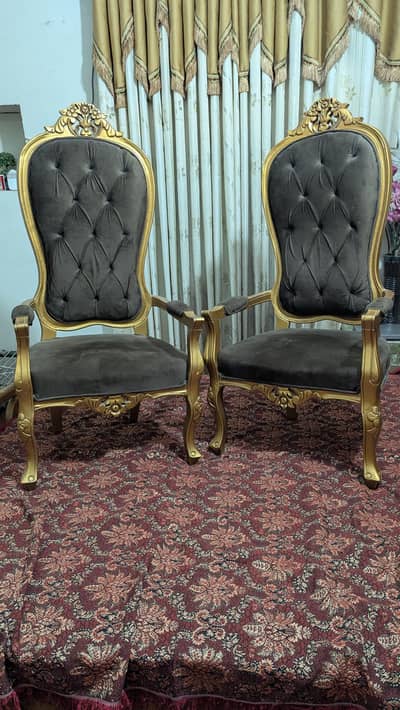 Royal Wooden Velvet Chairs (Pair of 2)