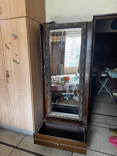 Wooden Vanity Dressing Table with Mirror, Shelves & Drawer