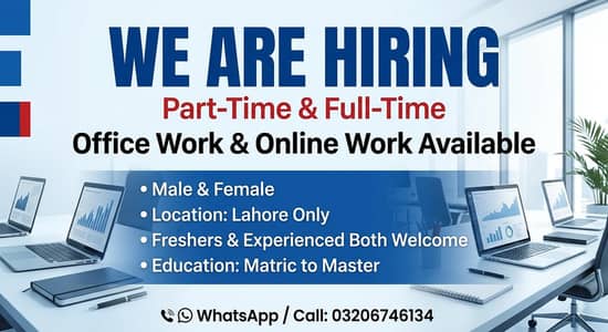 WE ARE HIRING MALE AND FEMALES STAFF FOR ONLINE WORK AND OFFICE WORK