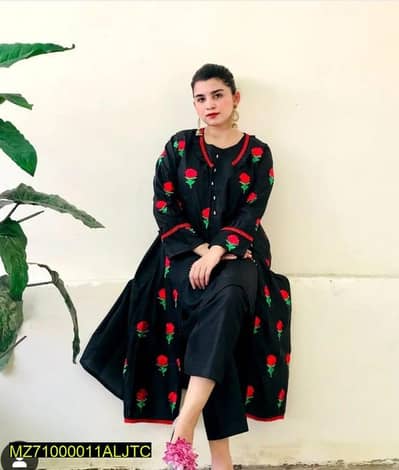 Trendy Black Rose Embroidered Frock Suit - Ladies Stitched Dress