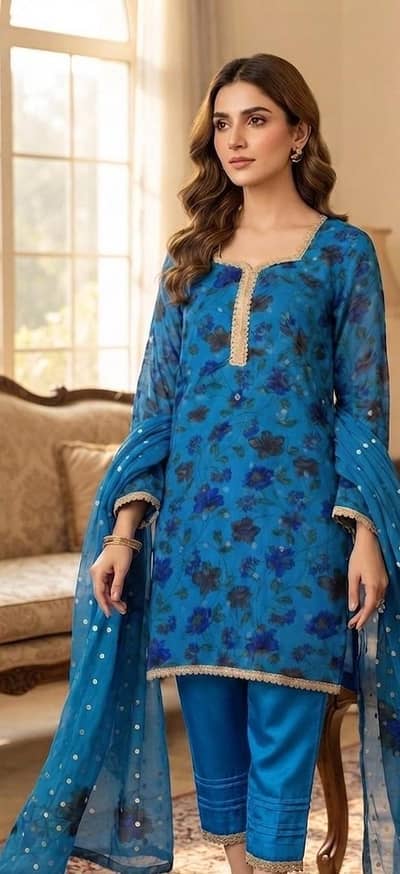 Beautiful new condition Chiffon and net embroidered dress for sale