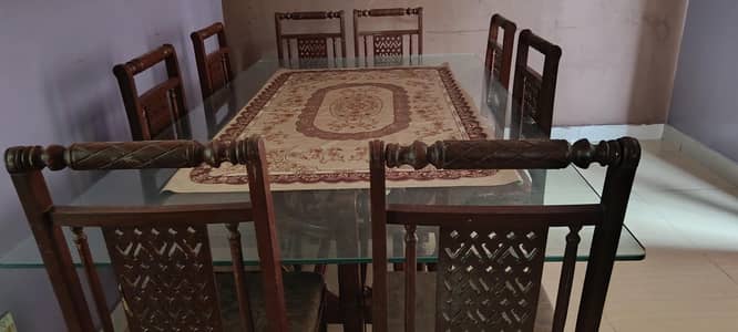8 Seater Dining Table with 8mm Glass – 7 Feet 