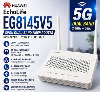 HG8145V5, Huawei EchoLife GPON/Epon Terminal, 4GE+WiFi5+SC/UPC