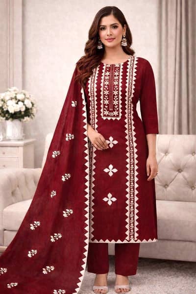 (Applic Handwork + Machine Flower Embroidery)