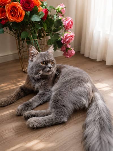 British Longhair or a doll-face Persian cat, showcasing a dense
