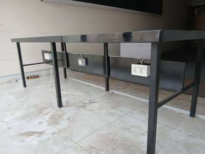 8x3 Feet Heavy Duty Office Table with Built-in Power Sockets - Black