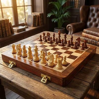 Classic Wooden chess set with storage Polish Finish