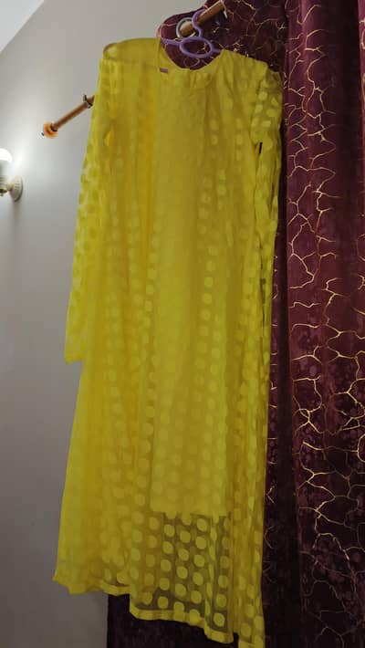lime Yellow Net Long Frock – Worn Once – Size M/L