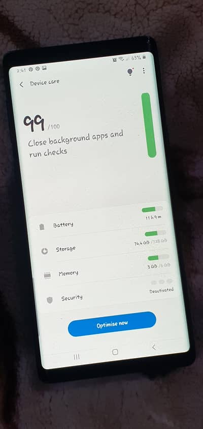 samsung galaxy note 9 6/128 gb yellowish screen light, no dot no shade