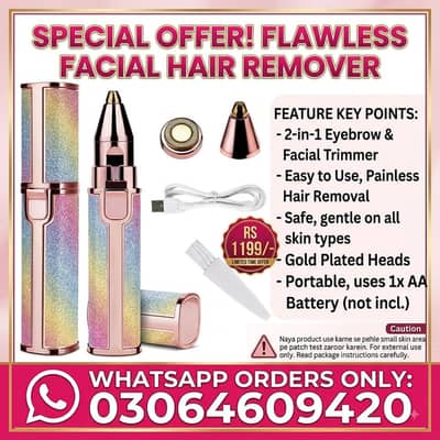 2-in-1 Flawless Facial & Eyebrow Hair Remover - Painless Trimmer
