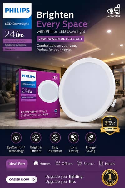 Philips Meson 59471, 24W, 200mm recessed LED Downlight.