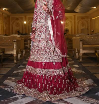 red cherry color frashi lehnga with long kurti