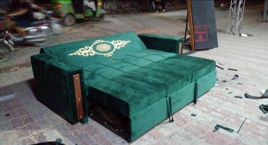 Premium Green Velvet Sofa Cum Bed – Elegant Design | Rs. 70,000