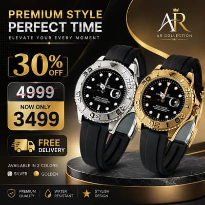 ⌚ Luxury Yacht Master Style Watch – Silver & Golden | Premium Quality