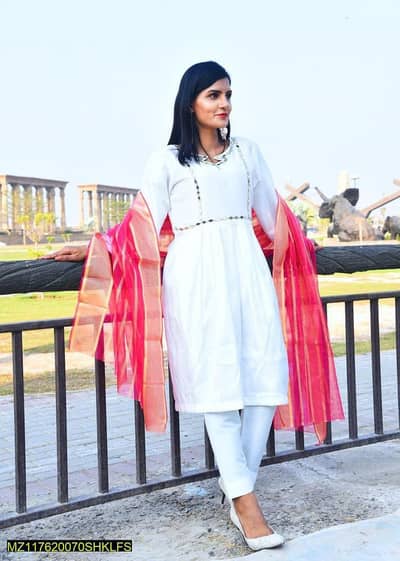 3 piece cotton silk suit for women with organza dupatta