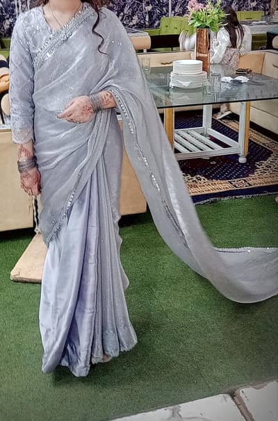 grey saree in sheesha slik