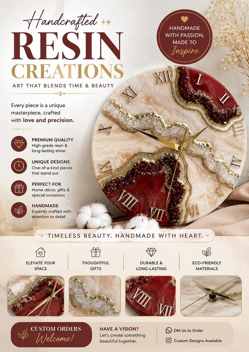 Handcrafted Resin Wall Clock – Timeless Elegance 0