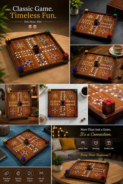 Handmade Sheesham Wood Ludo Board, Luxury Board Game, Ludo Set.