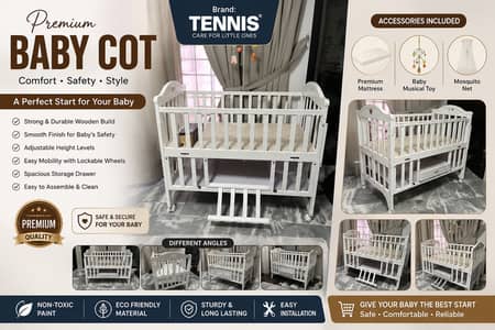 TENNIS Premium Baby Cot with Set