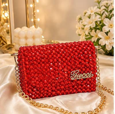 Stylish Red Beaded Handbag for Sale – Elegant & Trendy