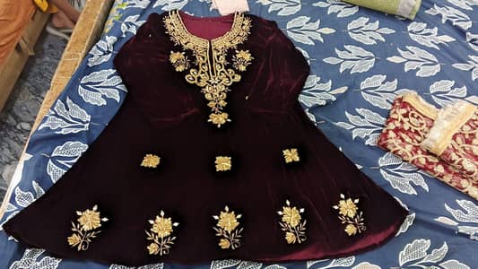 Beautiful Maroon & Golden Embroidered 3-Piece Suit – Party Wear