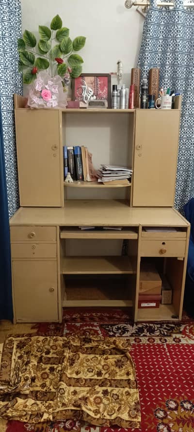 Wooden Computer Desk with Hutch & Storage Cabinets