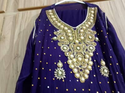 Heavy embroidered purple party wear dress