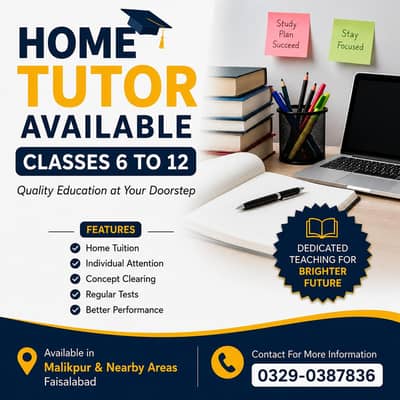 Home Tutor Available for class 6th to 12th