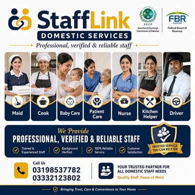 House Maids, Babysitter, Patient Care, Nurse Staff, Driver, Chef, Cook
