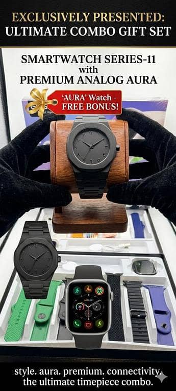 FREE Arabic Aura Watch Included | Series 11 Ultra Smart Watch Collection ⌚ Premium Luxury Smartwatch Combo with 11 Stylish Straps Bluetooth Calling, Fitness Tracking & Ultra HD Display  Wireless Charger + Luxury Gift Box Packing Included
