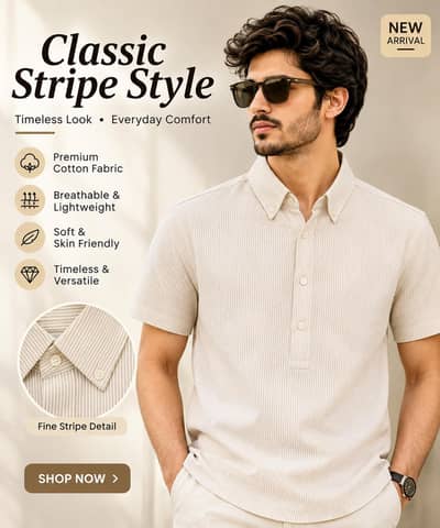 T-shirt---Short-sleeve striped button-up/casual shirt