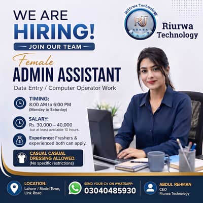 Looking for Female Admin Asistant